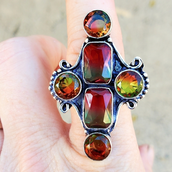 New Bi-Color Tourmaline 925 Silver Statement Ring. - Picture 1 of 16